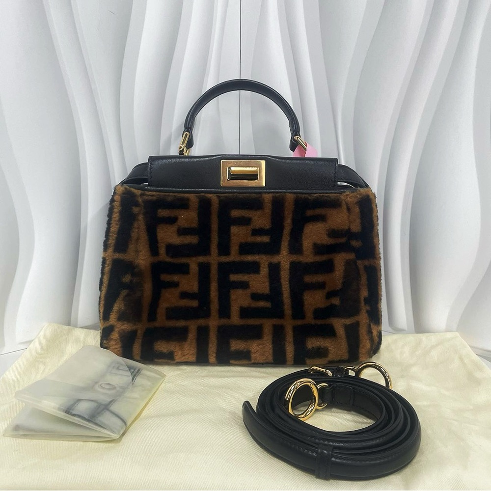 Fendi Peekaboo Zucca Faux Fur & Leather Top Handle Bag